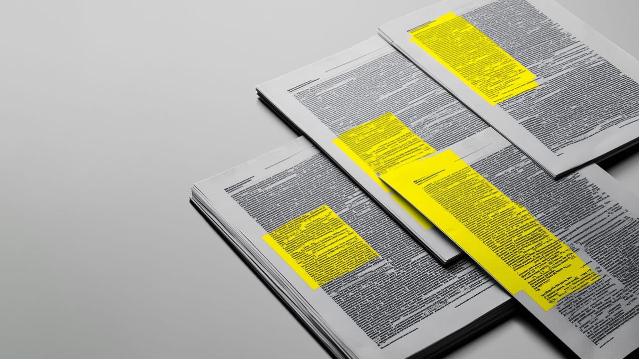 The same short document printed four times, each with a different section highlighted